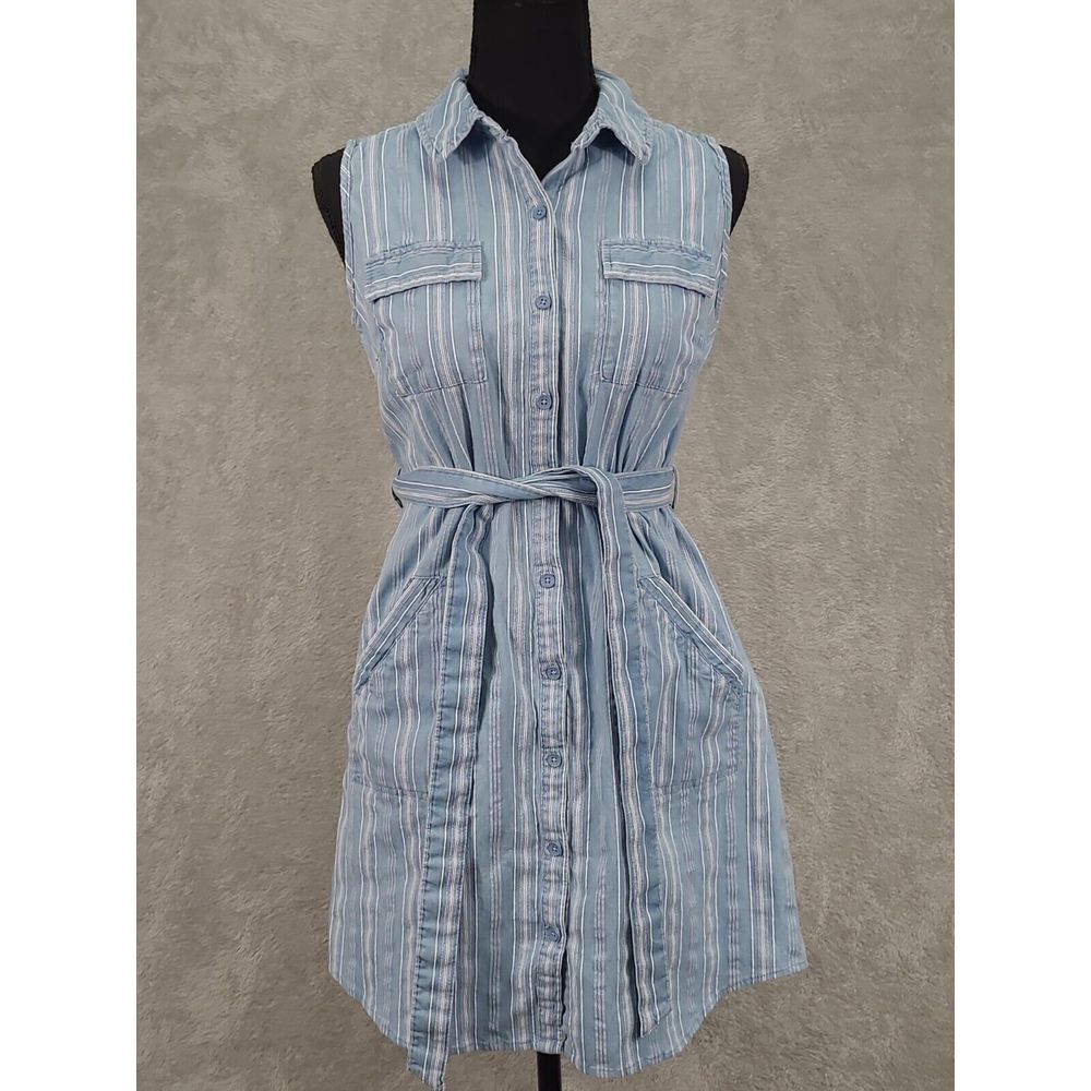 Isaac Mizrahi Live! TRUE DENIM Vertical Stripe Shirt‎ Mini Dress Cottagecore Y2K